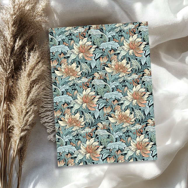 Papier Mousseline William Morris inspiré pastel bleu ivoire pêche (William Morris inspired pastel blue ivory peach Tissue Paper)