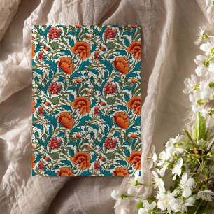 Papier Mousseline William Morris inspiré terre cuite pastel bleu