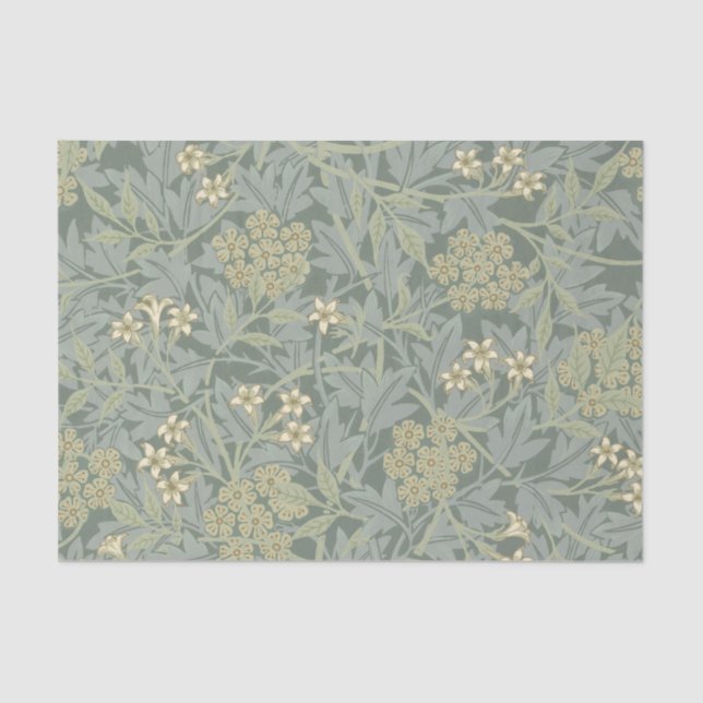 Papier Mousseline William Morris Jasmine Bleu Vert Art Botanique (Recto)
