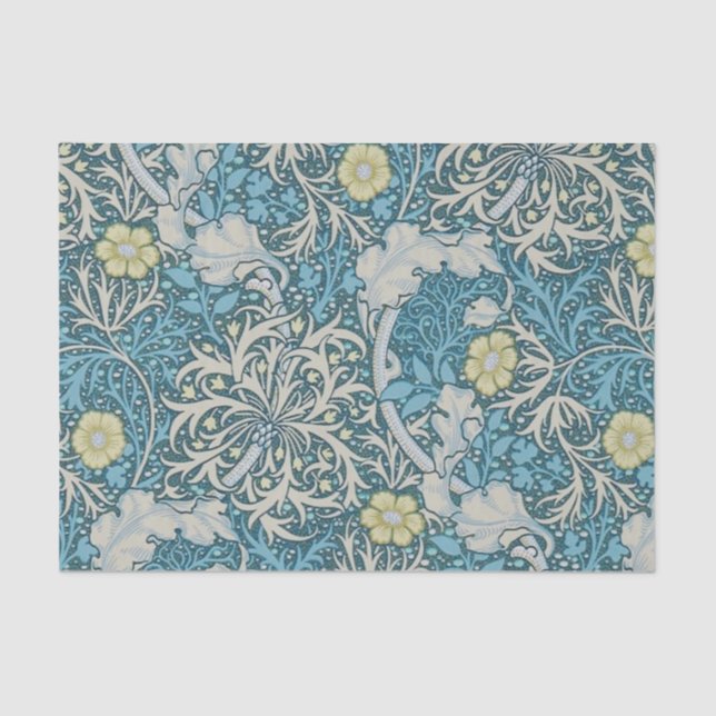 Papier Mousseline William Morris, motif Art nouveau, algues, bleu, f (Recto)