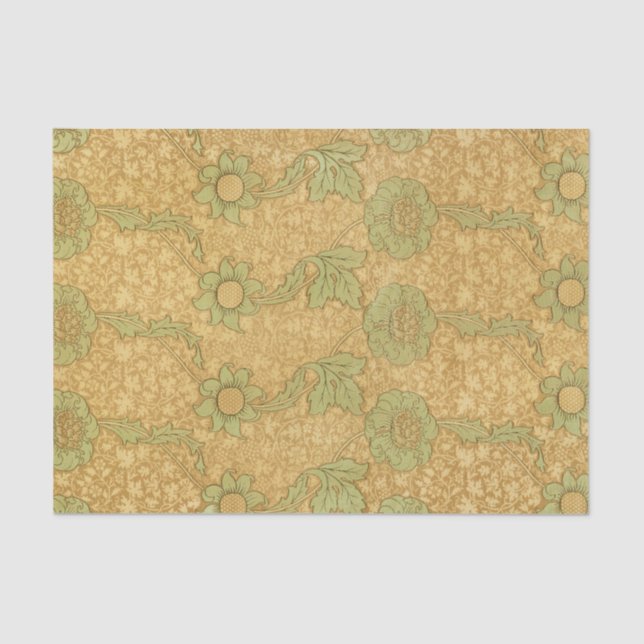 Papier Mousseline William Morris MOTIF EN papier Tissu JAUNE (Recto)