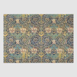 Papier Mousseline William Morris Motif Floral Or Turquoise Rouge