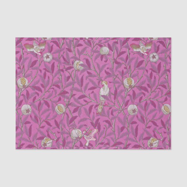 Papier Mousseline William Morris, Oiseaux et Pommegrenates - Rose (Recto)