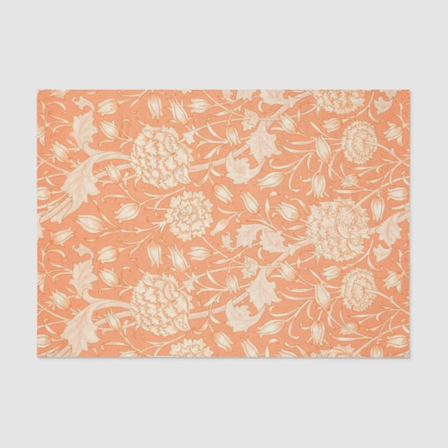 Papier Mousseline William Morris Orange Motif Floral Découpage (Recto)