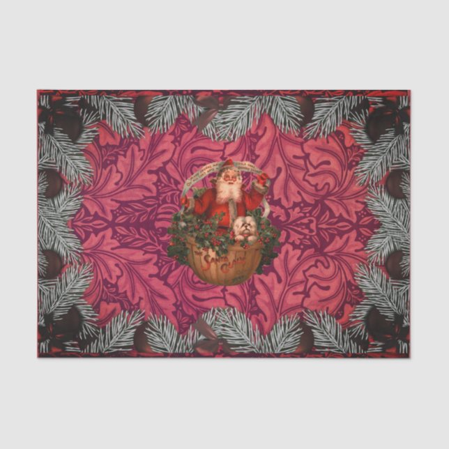 Papier Mousseline William * Morris Père Noël Spruce Rich Cherry (Recto)