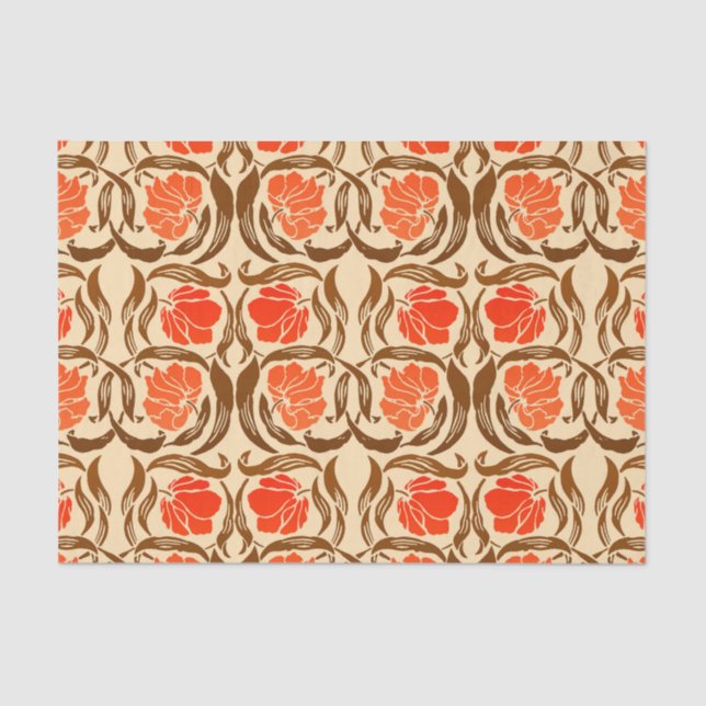 Papier Mousseline William Morris Pimpernel, Mandarin Orange & Brown (Recto)