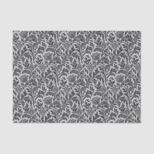 Papier Mousseline William Morris Thistle Damask, gris argenté / gris (Recto)
