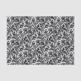 Papier Mousseline William Morris Thistle Damask, noir sur blanc  