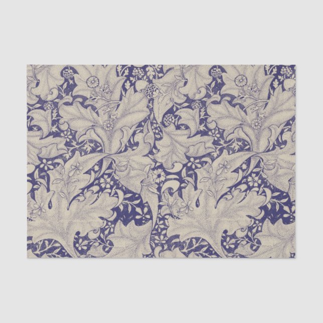 Papier Mousseline William Morris Wallflower bleu damas floral (Recto)