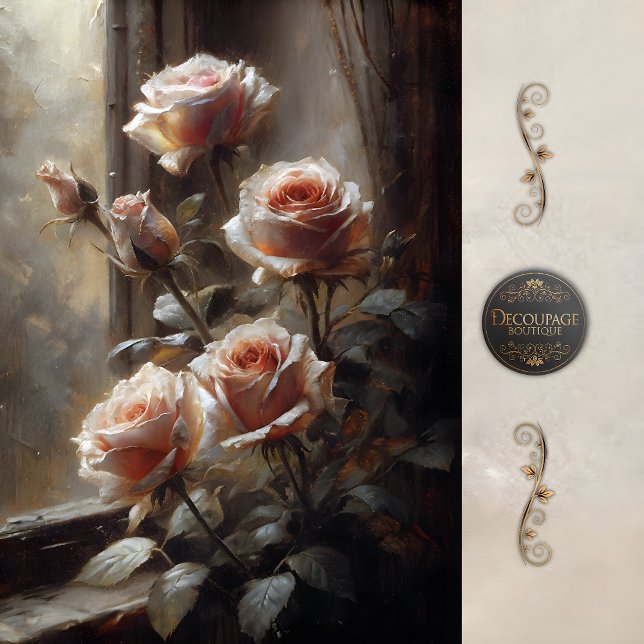 Papier Mousseline Window Roses in Blush Decoupage (Window Roses in Blush Decoupage Tissue Paper)