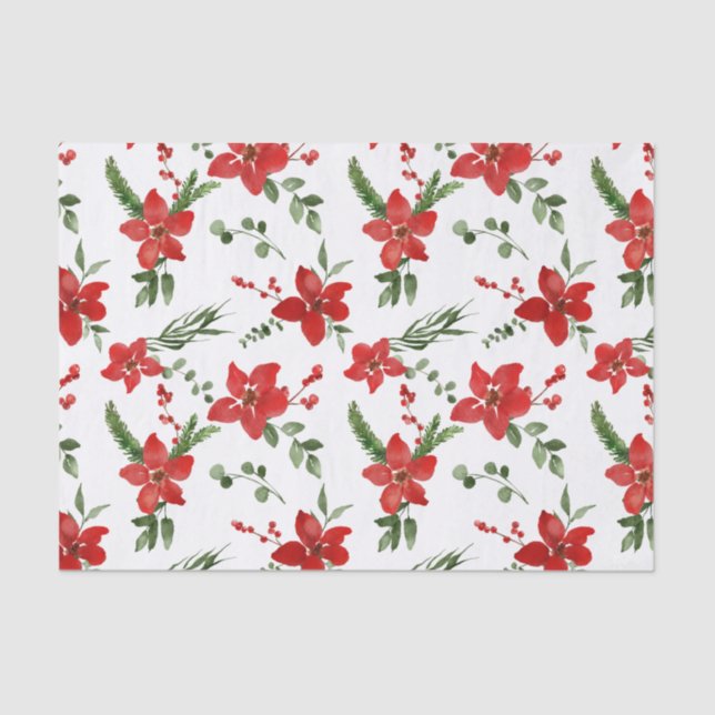 Papier Mousseline Winter Holiday Christmas Red Floral Pattern   (Recto)