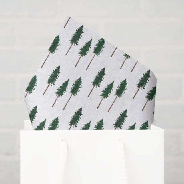 Papier Mousseline Winter Pine Trees Minimalist Retro Forest Pattern  (Sac cadeau)