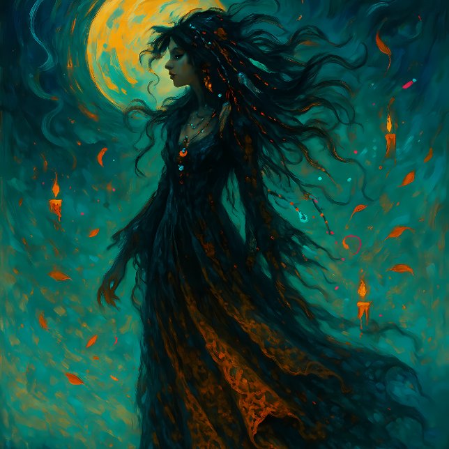 Papier Mousseline Witch Beneath the Moon – Gothic Decoupage Paper (Créateur téléchargé)