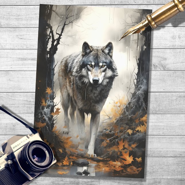 Papier Mousseline Wolf en forêt 4 feuillet de découpage (Créateur téléchargé)