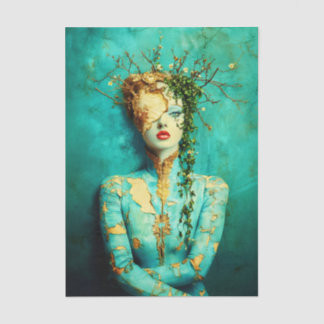 Papier Mousseline Woman with Gold Mask and Ivy Crown EN1L Decoupage
