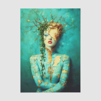 Papier Mousseline Woman with Gold Mask and Ivy Crown EN1R Decoupage