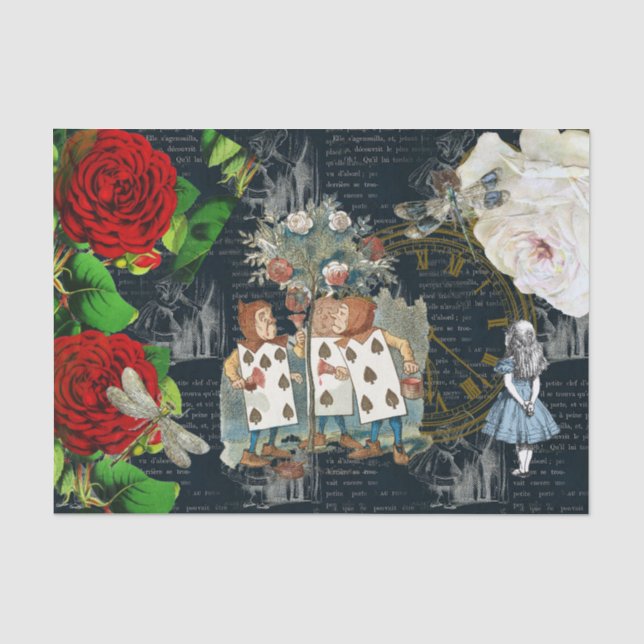 Papier Mousseline Wonderland Cartes Roses Papier Tissu Littéraire (Recto)