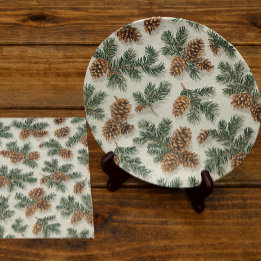 Papier Mousseline Woodland Evergreen and Pinecone