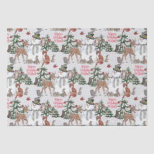 Papier Mousseline Woodland Snowman Deer Fox Noël Wings Grey