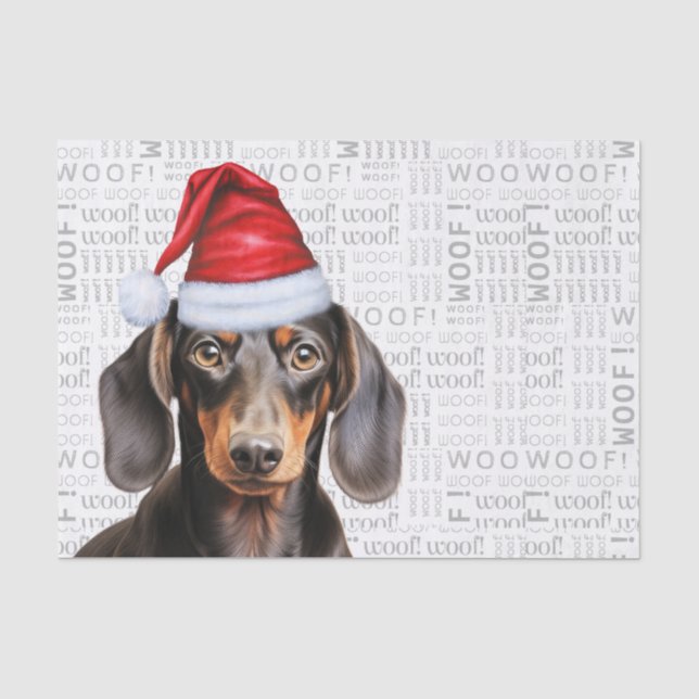 Papier Mousseline Woof Word Art and Christmas Smooth Dachshund Dog (Recto)