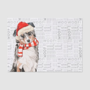 Papier Mousseline Woof Word Art et Australian Shepherd Père Noël Dog