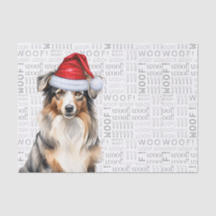 Papier Mousseline Woof Word Art et Australian Shepherd Père Noël Dog