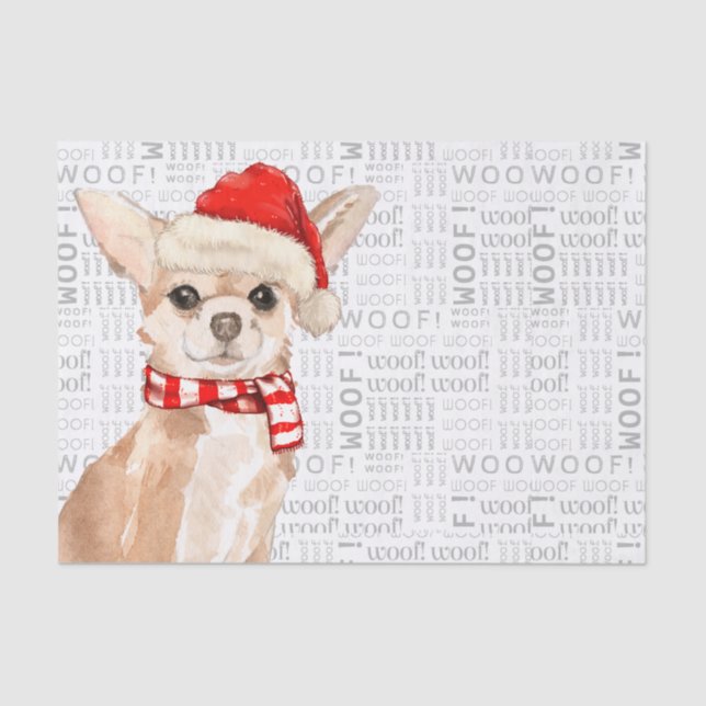 Papier Mousseline Woof Word Art et Chihuahua Père Noël Chig (Recto)