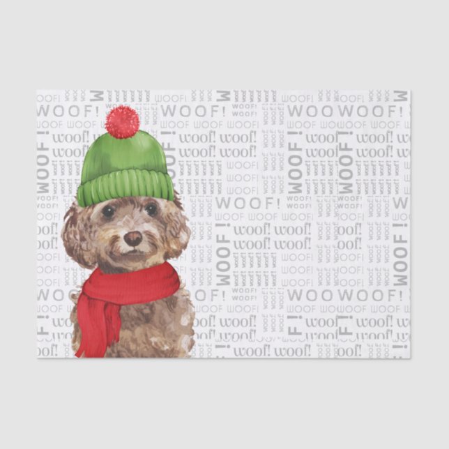Papier Mousseline Woof Word Art et Christmas Cockapo Père Noël Chien (Recto)