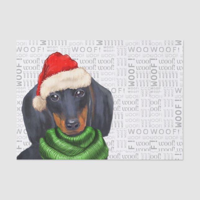 Papier Mousseline Woof Word Art et Christmas Dachshund Chig (Recto)