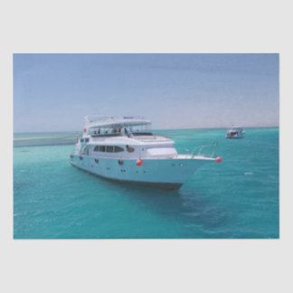 Papier Mousseline Yacht blanc neigé près de l'île blanche en mer Rou