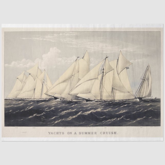 Papier Mousseline Yachts d'été nautique vintage Ephemera Découpage (Recto)