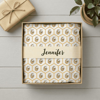 Papier Mousseline Yellow Beehive and Bumblebee Pattern Monogram Name