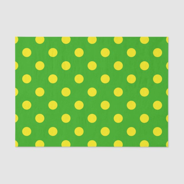 Papier Mousseline Yellow On Green Polka Dots Pattern Design  (Recto)