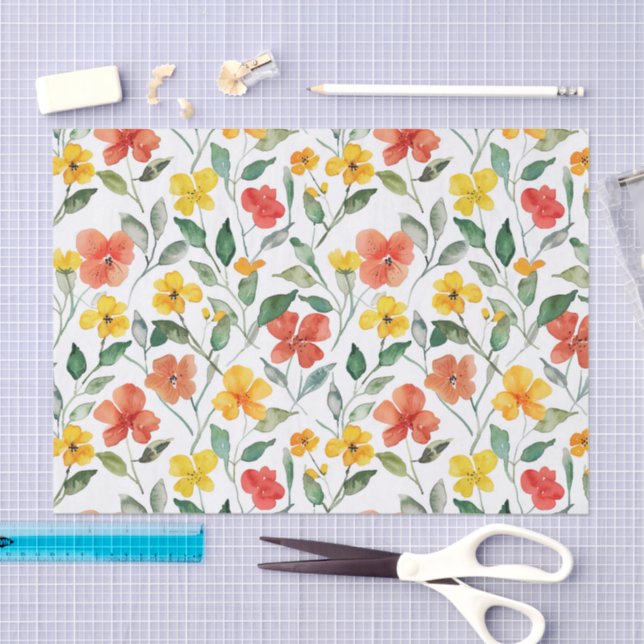 Papier Mousseline Yellow Orange Flowers Birthday (Artisanat)