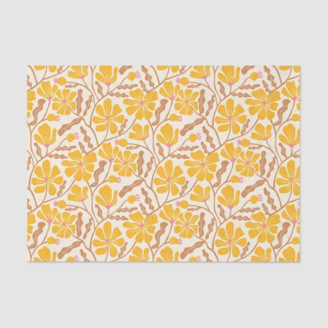 Papier Mousseline Yellow Retro Floral Pattern (Recto)