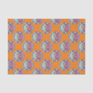 Papier Mousseline Yin Yang Médaillon Violet Turquoise