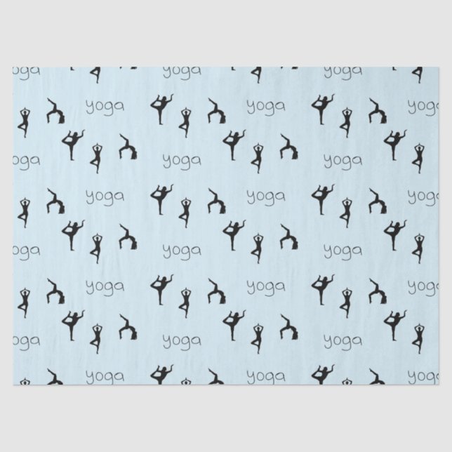 Papier Mousseline Yoga pose et texte motif sur bleu (Recto)