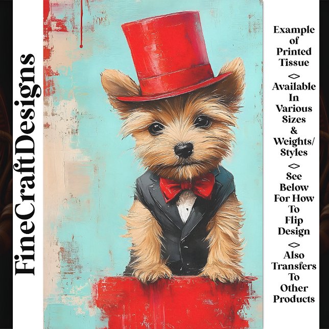 Papier Mousseline Yorkie Chien Whimsical, Cravate Bow Rouge AT2 Déco (Créateur téléchargé)