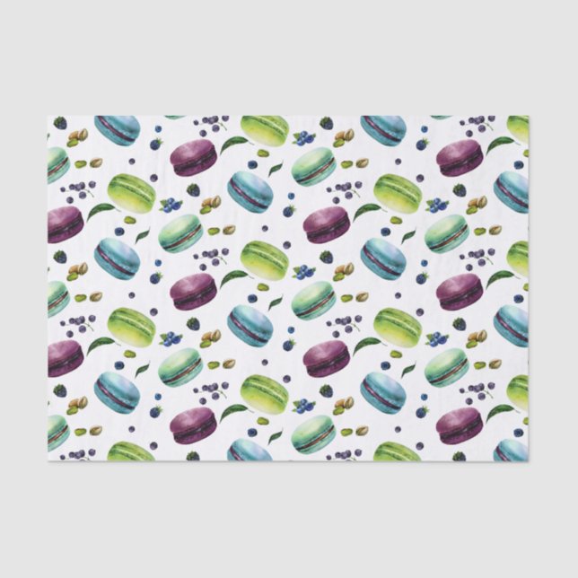 Papier Mousseline Yummy Coloré Macarons & Berries Motif (Recto)