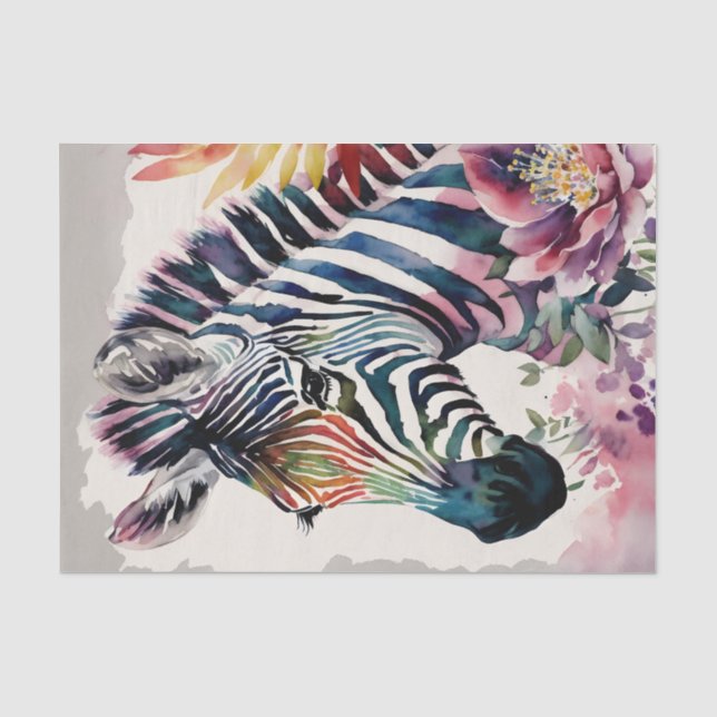 Papier Mousseline Zebra Floral Aquarelle Art (Recto)