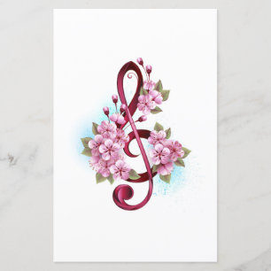 Papier Musical treble clef notes with sakura flowers