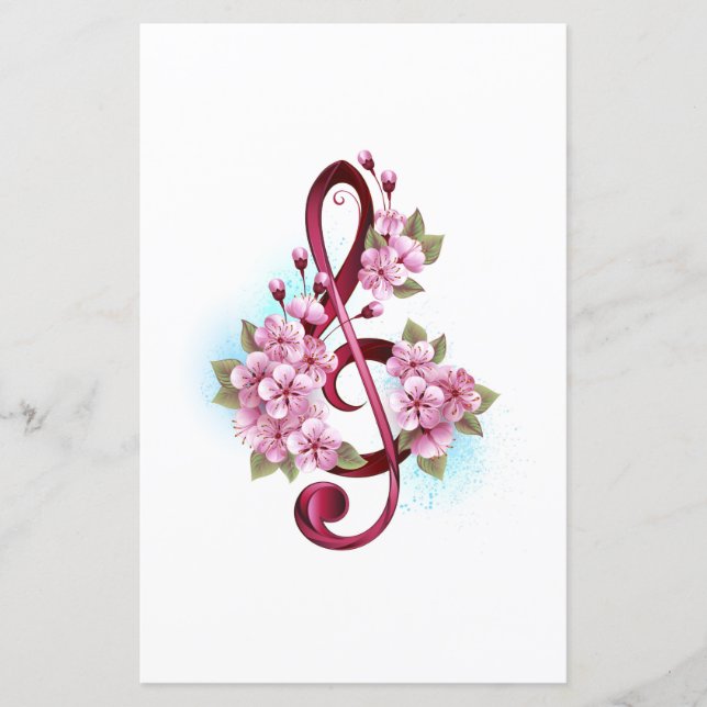 Papier Musical treble clef notes with sakura flowers (Devant)