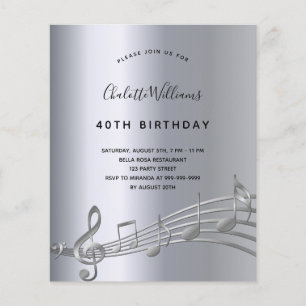 Papier Musique argentée note invitation d'anniversaire