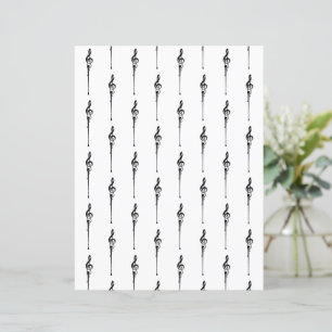 Papier Musique Motif Melting Treble Clef noir et blanc