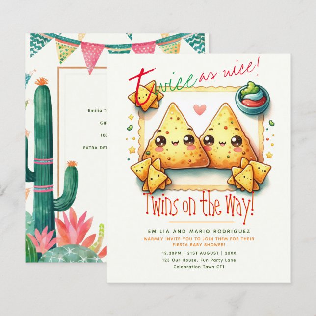 Papier NACHOS de Baby shower Cute Fiesta TWINS (Devant / Derrière)