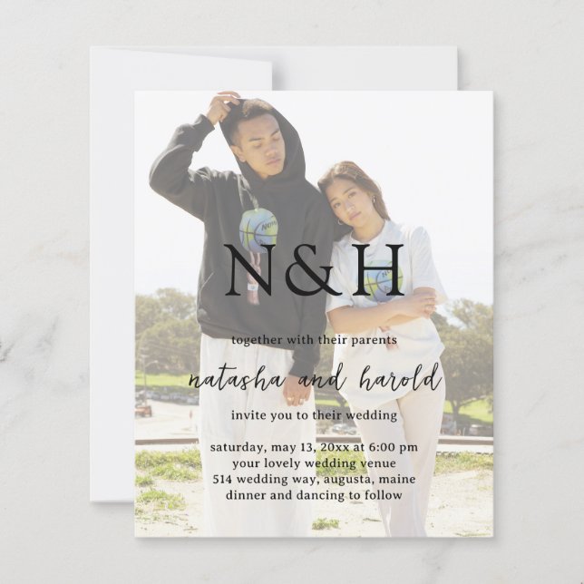 Papier Natasha Photo Monogramme Faire-part de mariage mod (Devant)