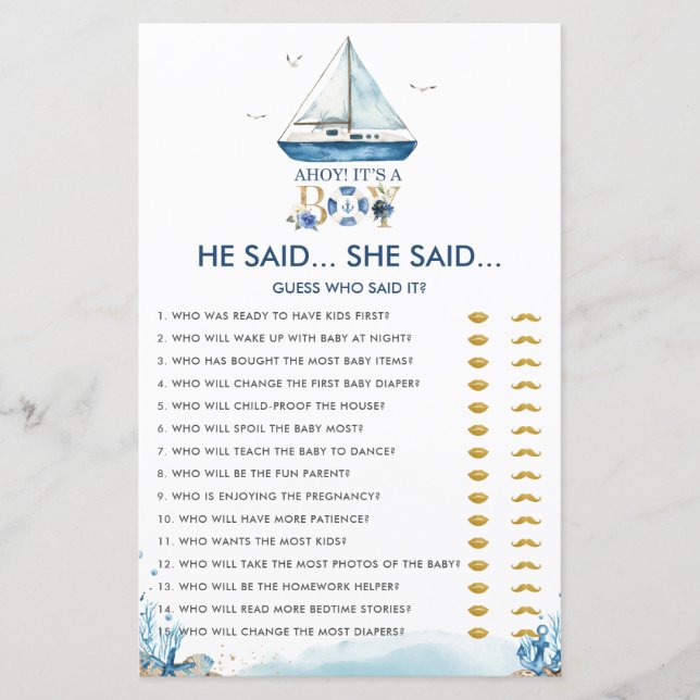 Papier Nautical Ahoy C'est un garçon qu'il a dit qu'elle  (Devant)