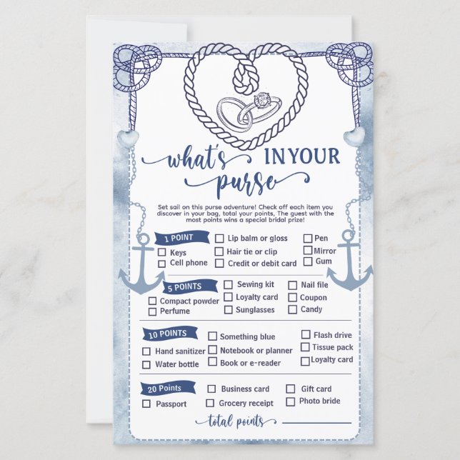Papier Nautical What in Your Purse Game Bridal Shower (Devant)
