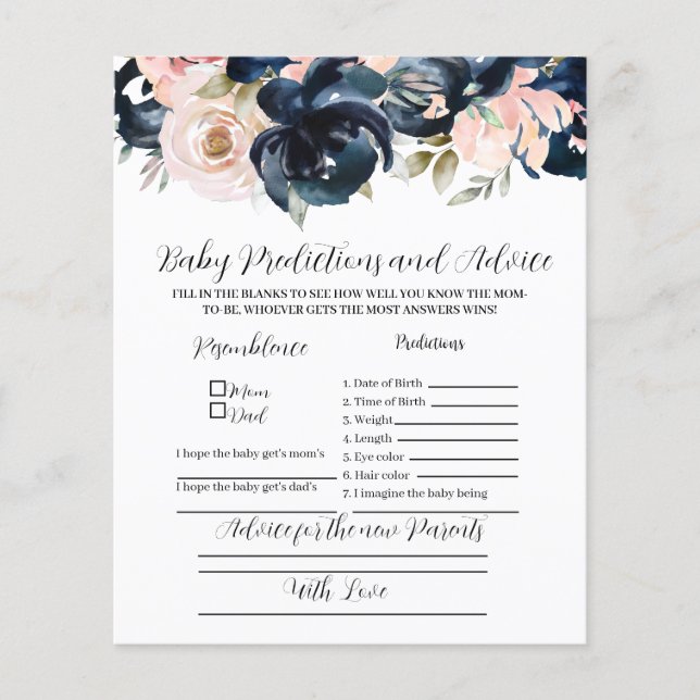 Papier Navy et blush Baby prédit jeu de fête. (Devant)