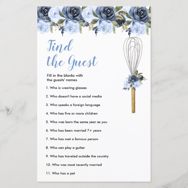 Papier Navy Floral Bientôt être fouetté Trouvez le jeu In (Devant)